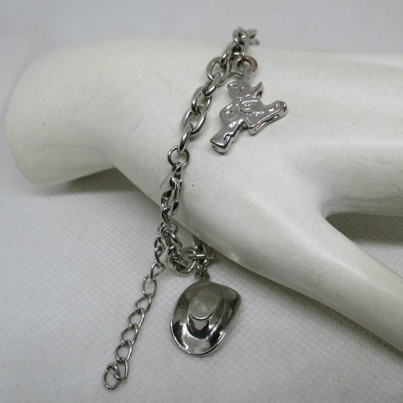 WESTERN CHARM BRACELETS Southwestern Silver Tone Charm Bracelet Cowboy Hat Charm - Picture 4 of 8